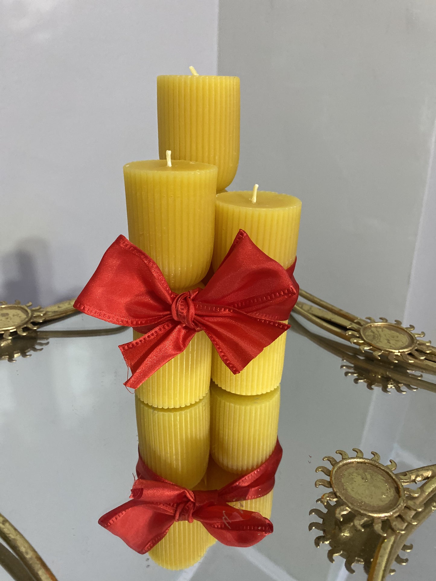 Striped Pillar Beeswax Candles Set